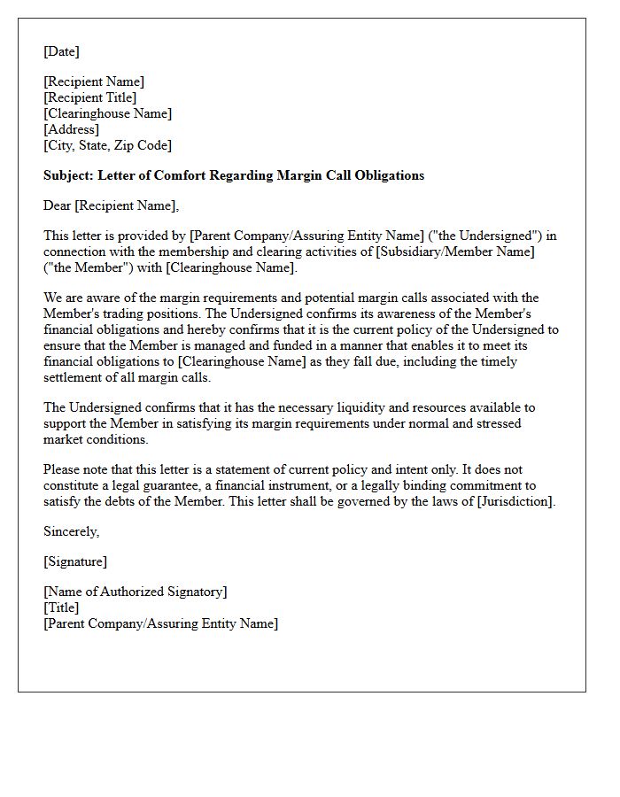 Clearinghouse Assurance Comfort Letter for Margin Calls