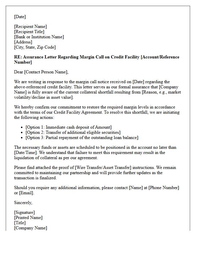 Credit Facility Margin Call Assurance Letter