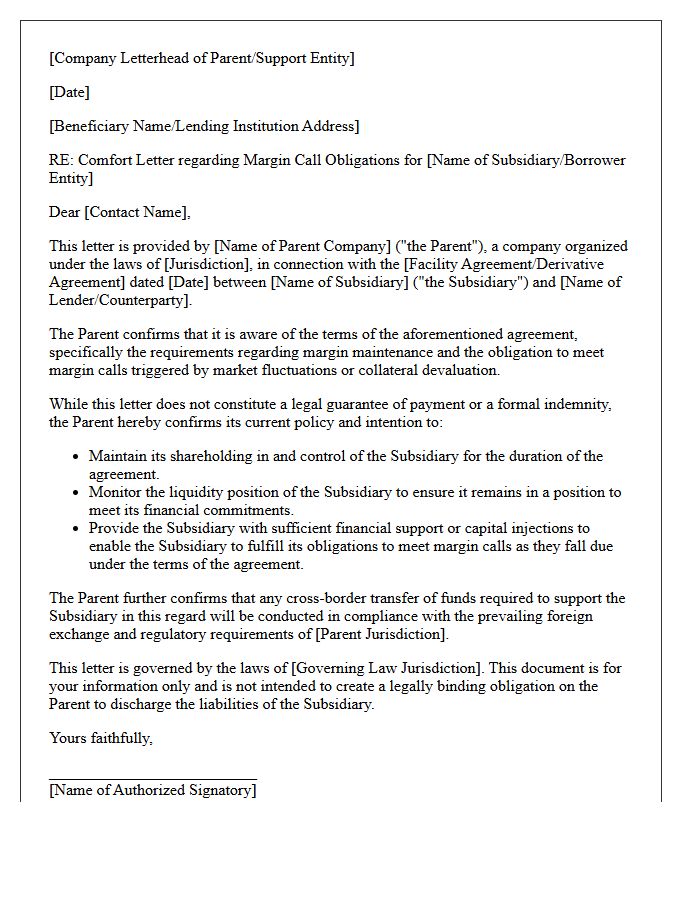 Cross-Border Entity Margin Call Comfort Letter