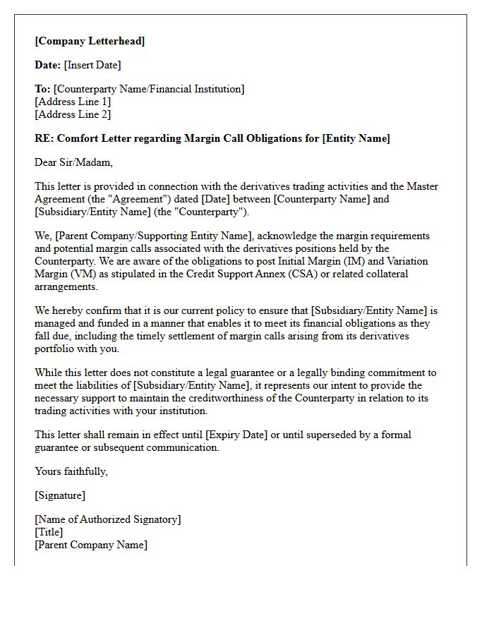 Derivatives Trading Margin Call Comfort Letter