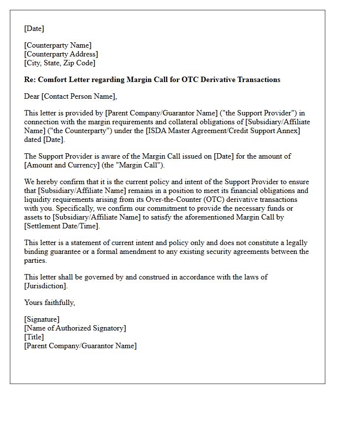 Over-the-Counter Collateral Margin Call Comfort Letter