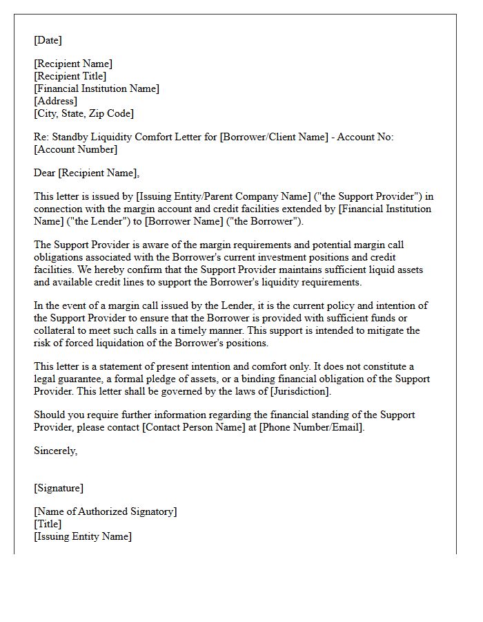 Standby Liquidity Comfort Letter for Margin Call Mitigation