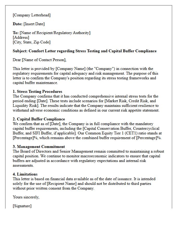 Comfort Letter for Stress Testing and Capital Buffer Compliance