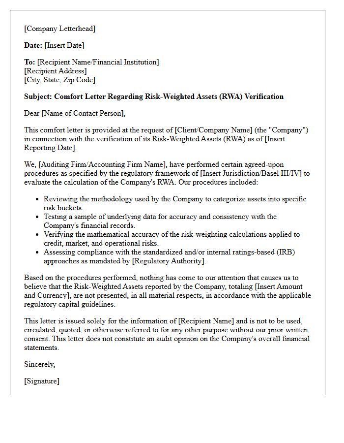 Risk-Weighted Assets Verification Comfort Letter
