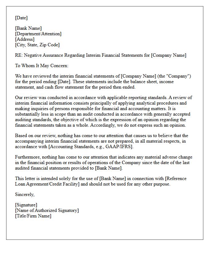 Negative Assurance Letter for Interim Banking Financials