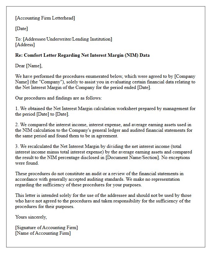 Net Interest Margin Financial Data Comfort Letter