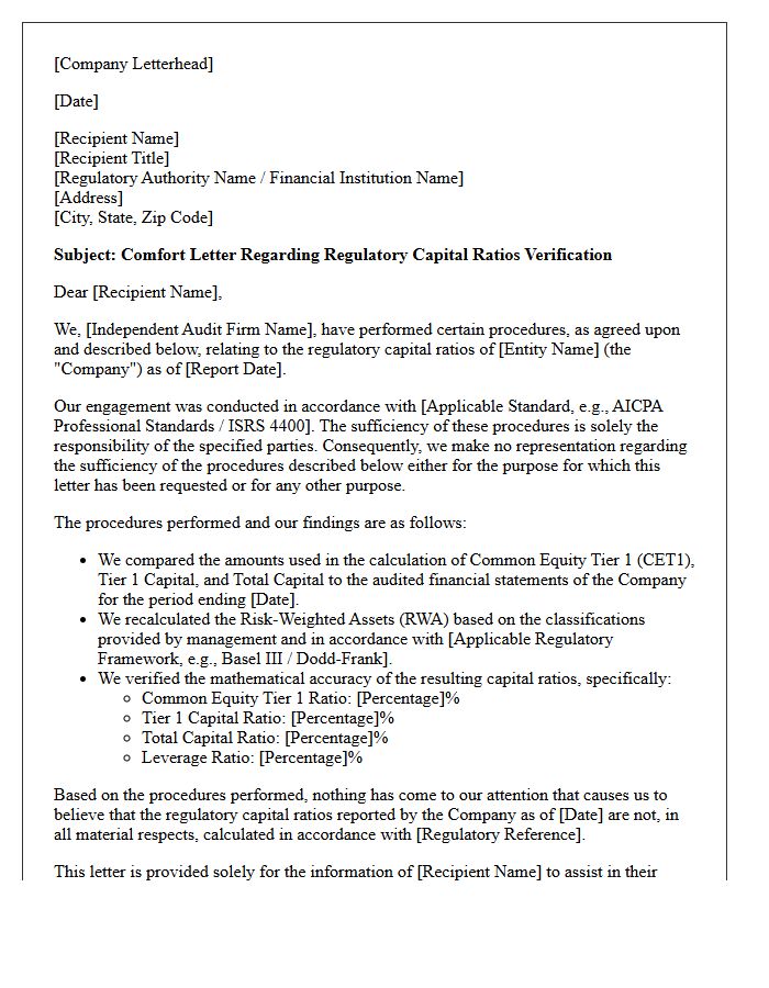 Regulatory Capital Ratios Verification Comfort Letter