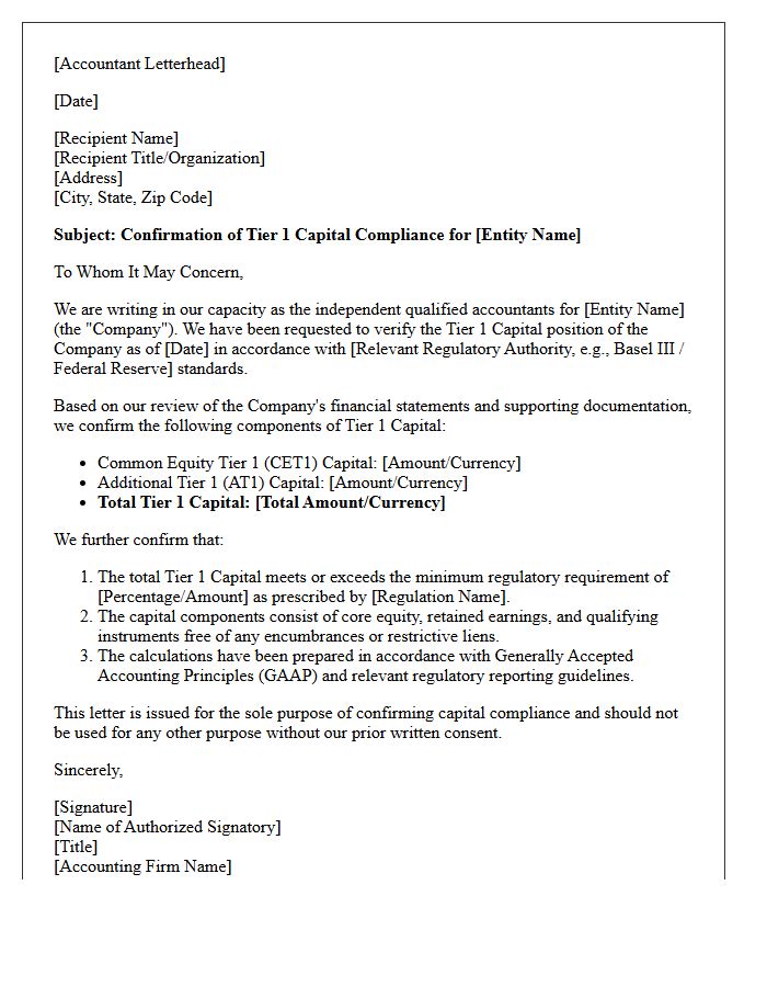 Tier One Capital Compliance Accountant Letter