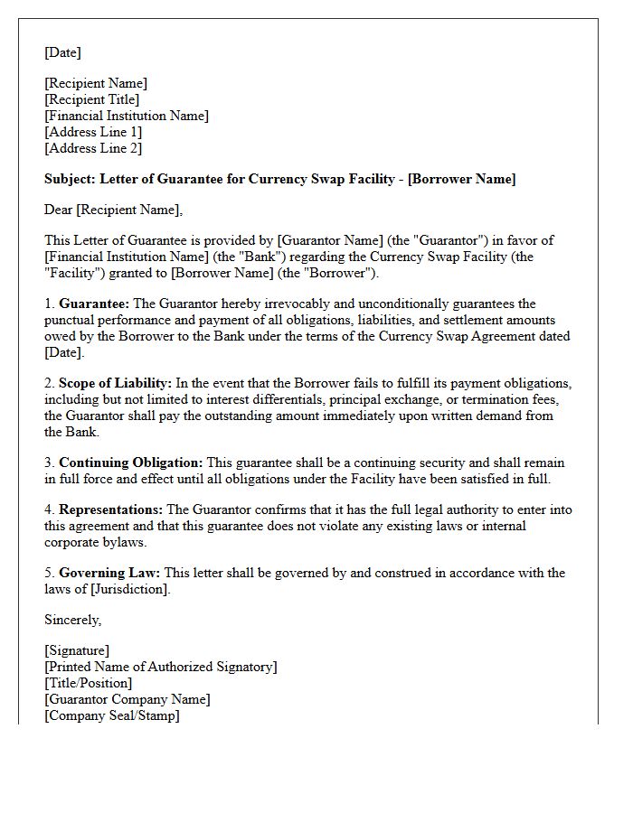 Guarantor Support Letter for Currency Swap Facilities
