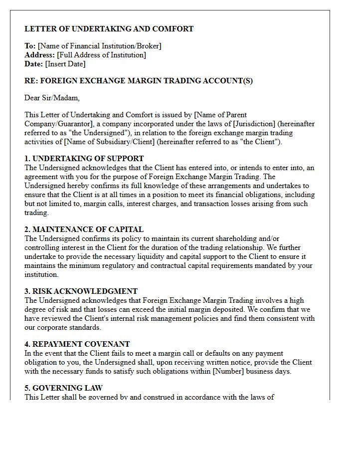Letter of Undertaking and Comfort for Foreign Exchange Margin Trading