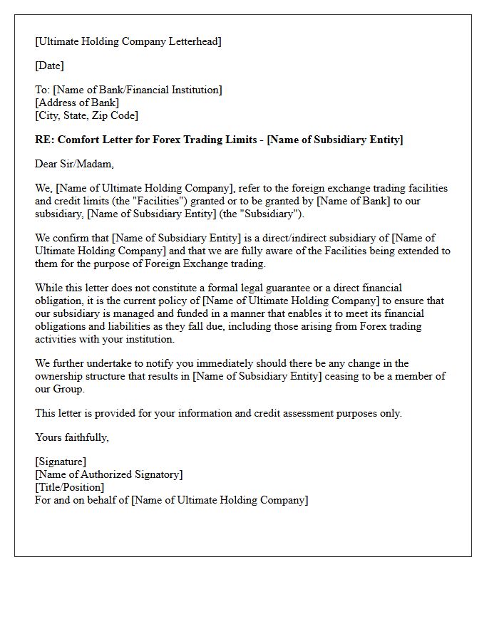 Ultimate Holding Company Comfort Letter for Forex Trading Limits