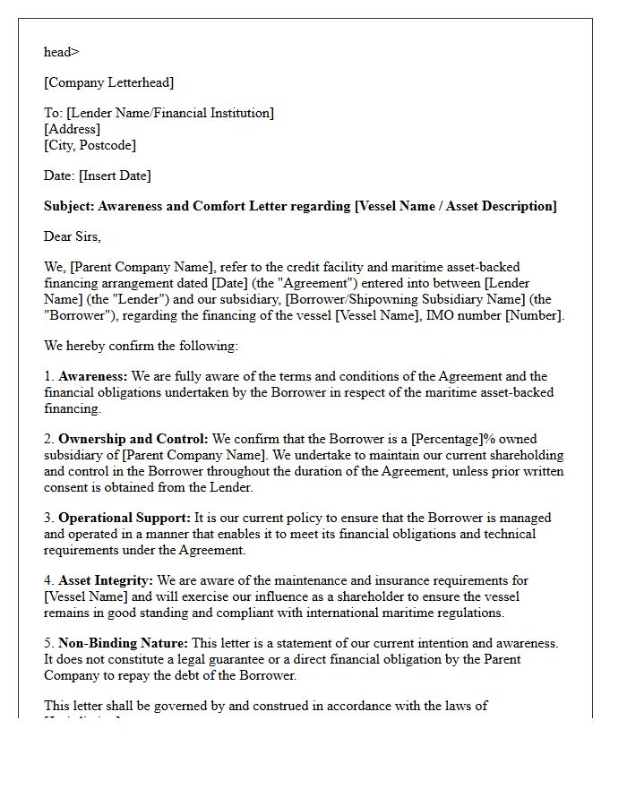 Awareness and Comfort Letter for Maritime Asset Backed Financing