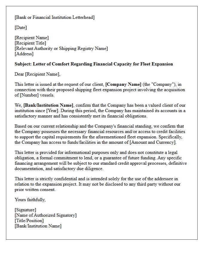 Financial Capacity Comfort Letter for Shipping Fleet Expansion