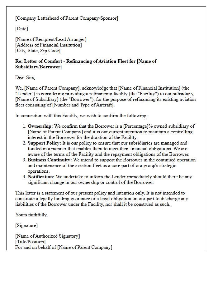 Letter of Comfort for Aviation Fleet Refinancing