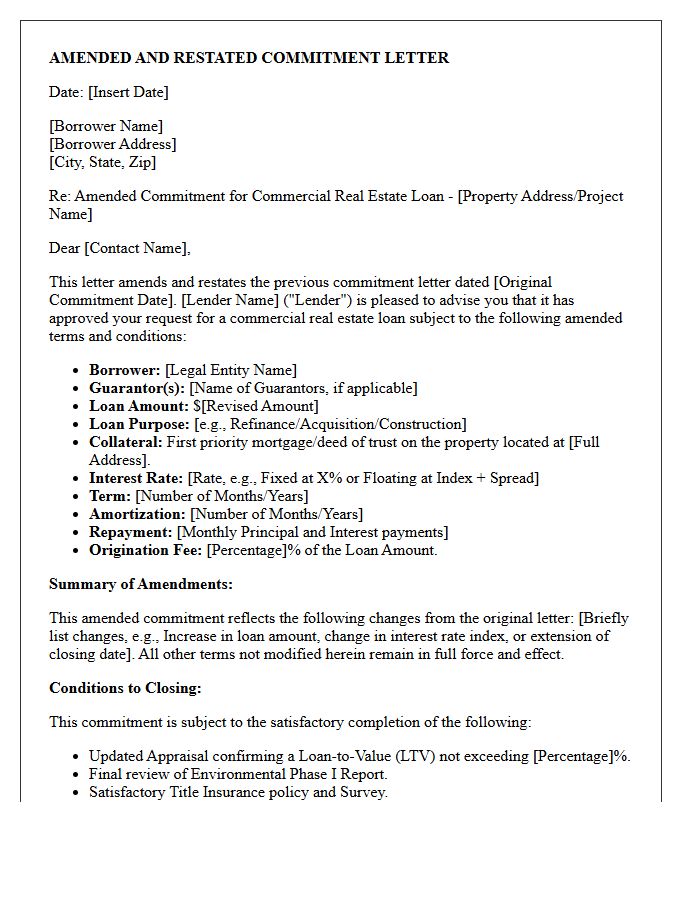Amended Commercial Real Estate Loan Commitment Letter