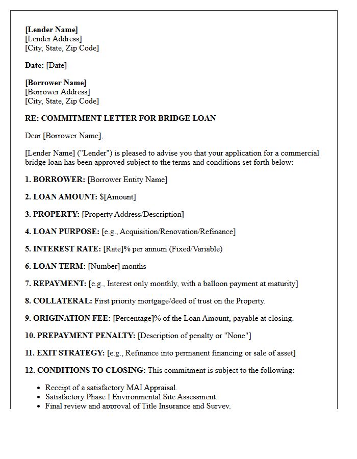 Bridge Commercial Real Estate Loan Commitment Letter