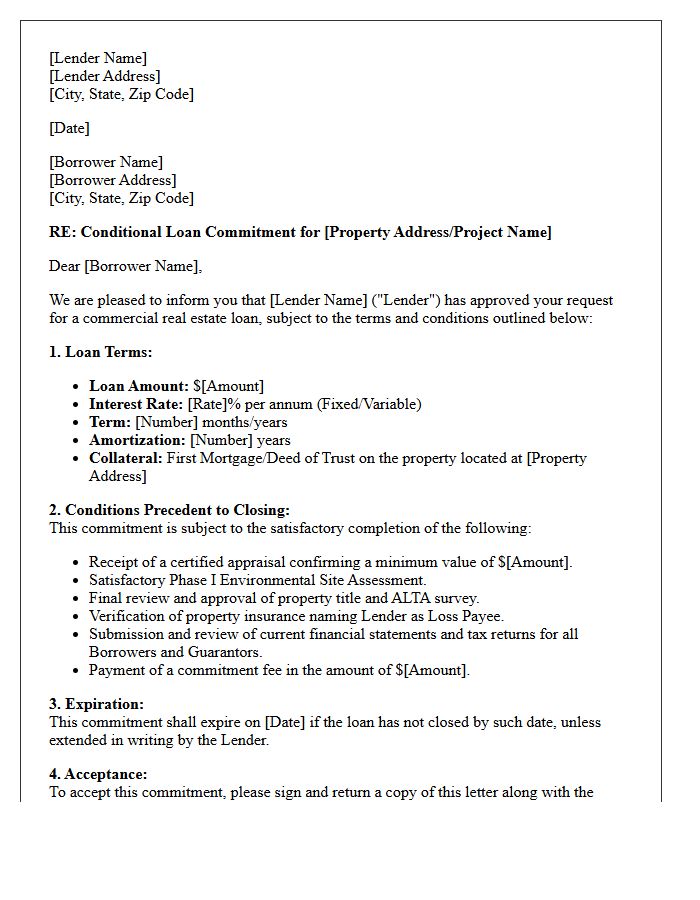 Conditional Commercial Real Estate Loan Commitment Letter
