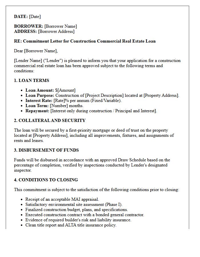 Construction Commercial Real Estate Loan Commitment Letter