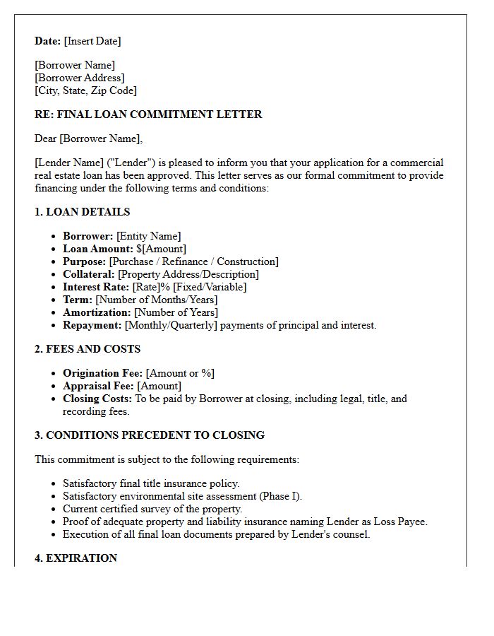 Final Commercial Real Estate Loan Commitment Letter
