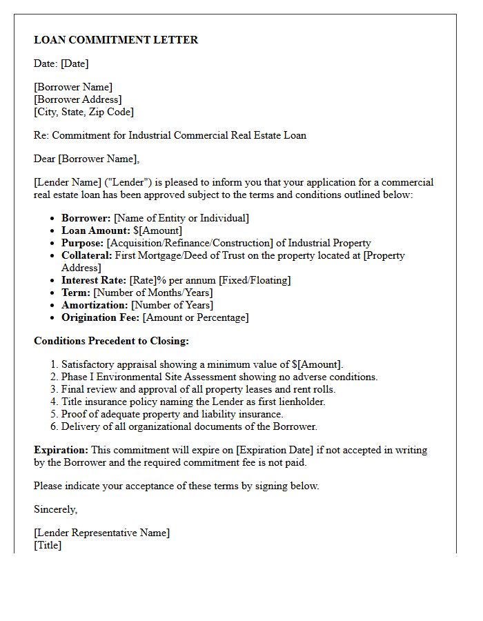 Industrial Commercial Real Estate Loan Commitment Letter