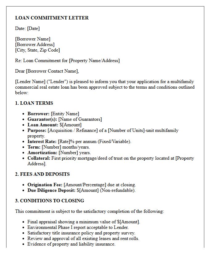 Multifamily Commercial Real Estate Loan Commitment Letter