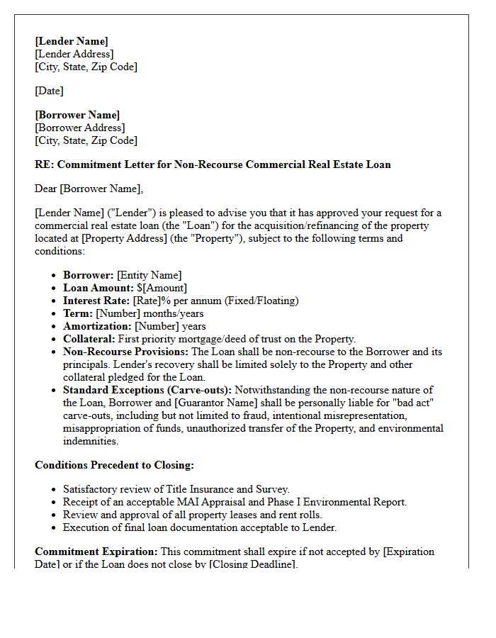 Non-Recourse Commercial Real Estate Loan Commitment Letter