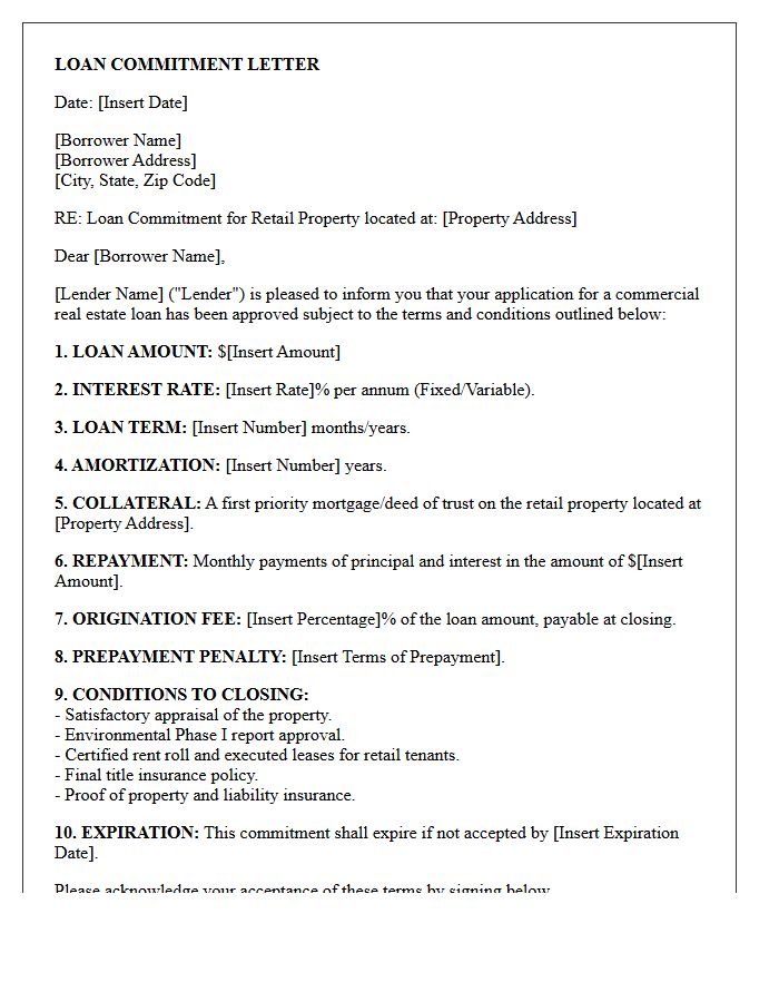 Retail Commercial Real Estate Loan Commitment Letter