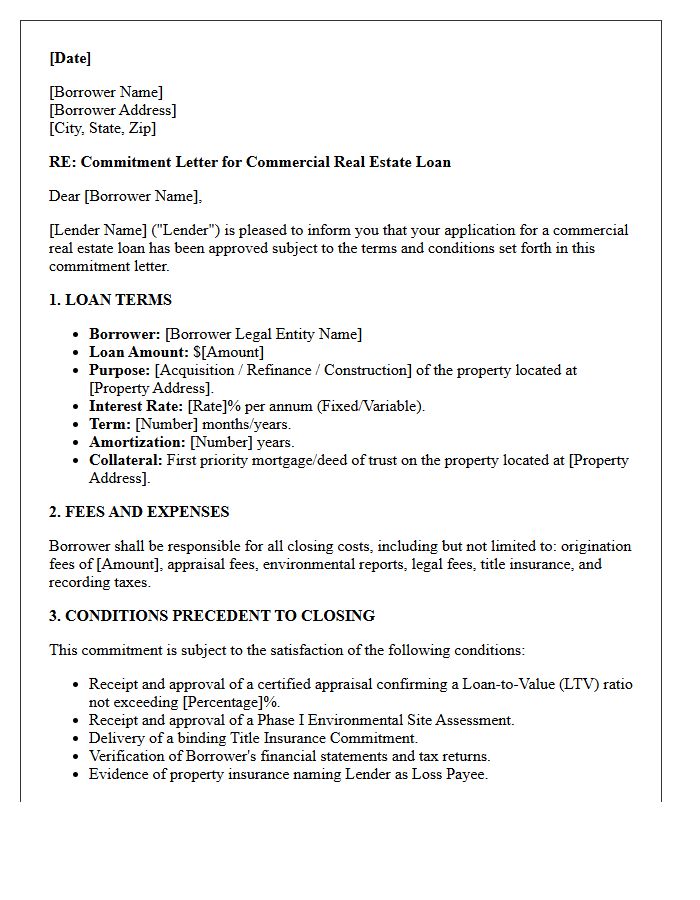 Standard Commercial Real Estate Loan Commitment Letter
