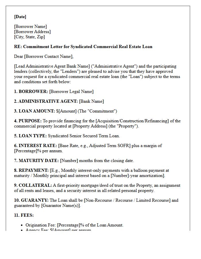 Syndicated Commercial Real Estate Loan Commitment Letter