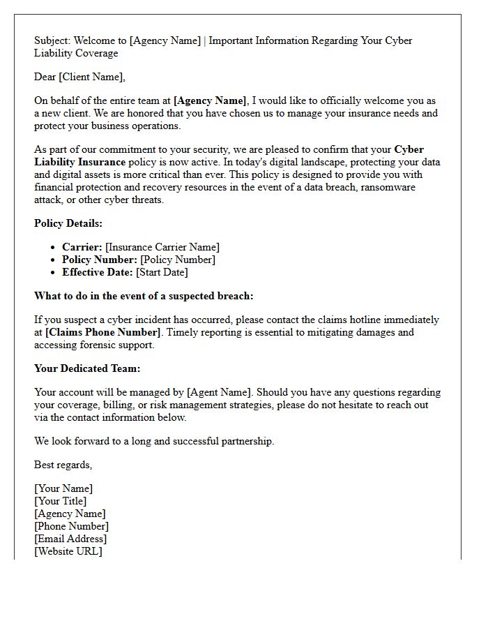 Agency Introduction and Cyber Liability Welcome Letter