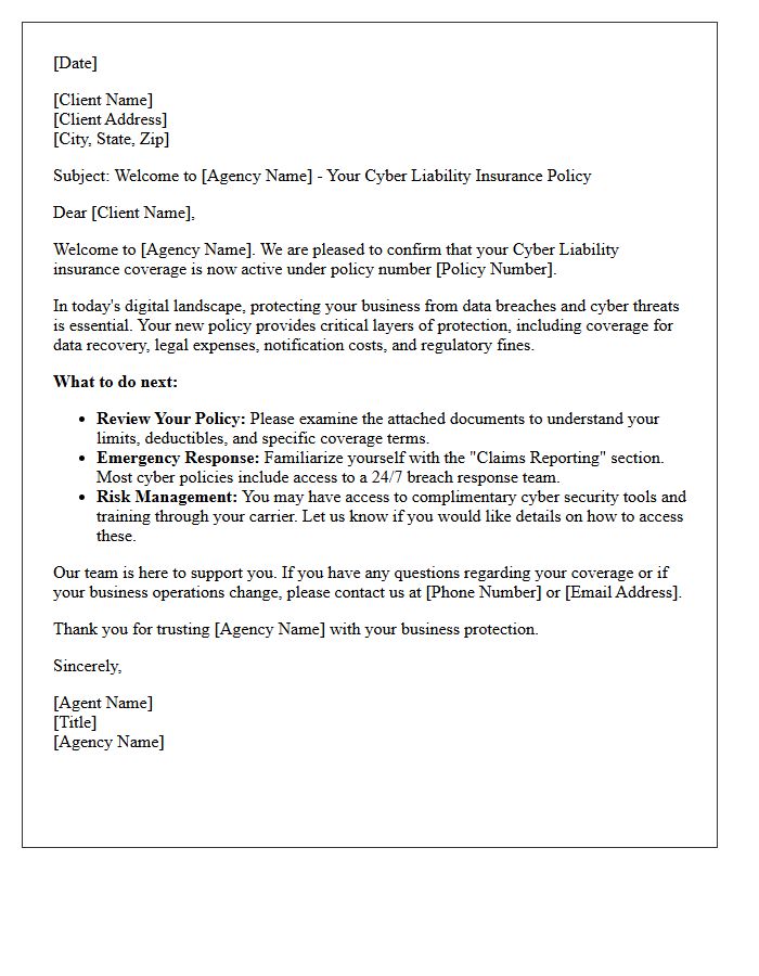 Agency Welcome Letter for Cyber Liability Business Clients