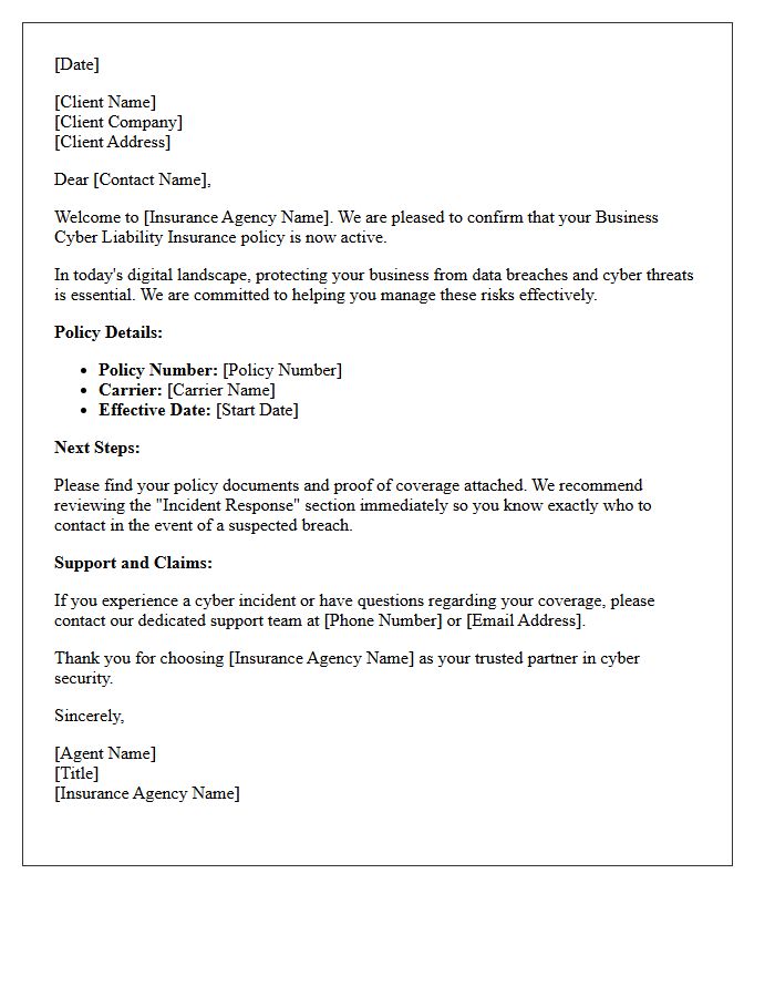 Business Cyber Liability Client Onboarding Welcome Letter