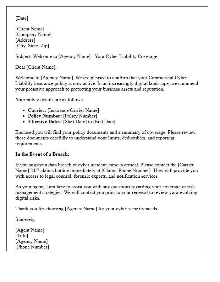 Commercial Cyber Liability Agency Welcome Letter
