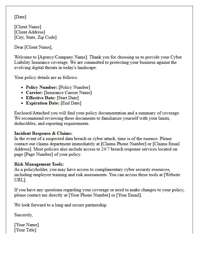 Cyber Liability Business Client Welcome Letter