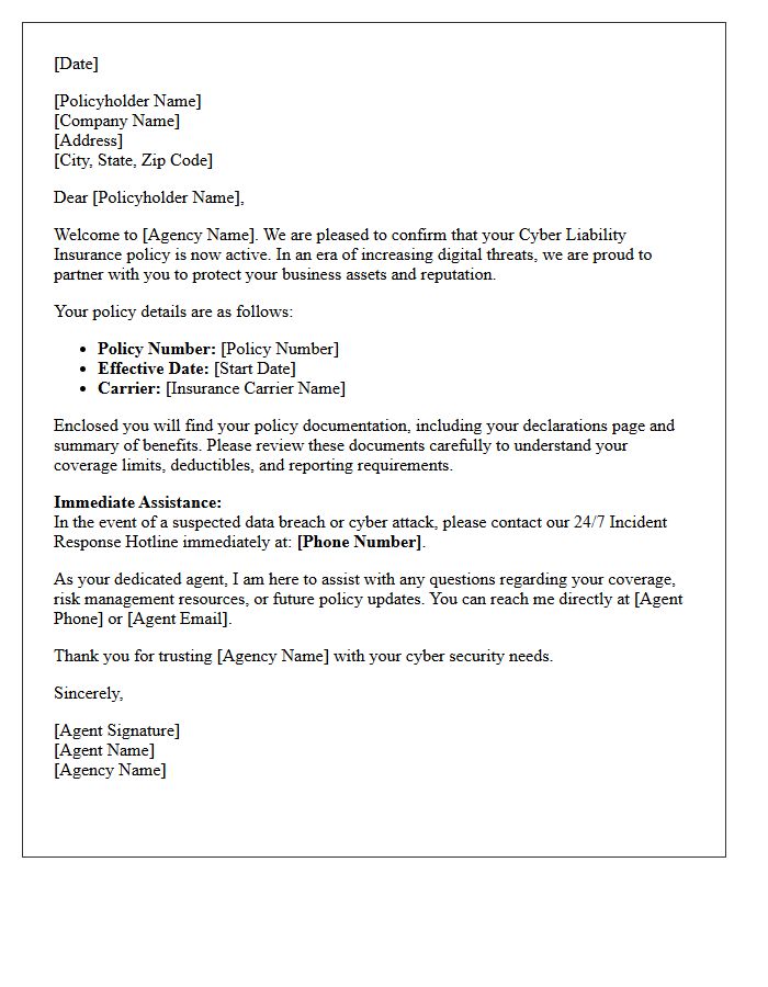 Cyber Liability Insurance Agency Welcome Letter