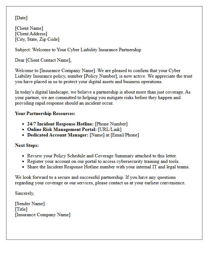 Cyber Liability Insurance Partnership Welcome Letter