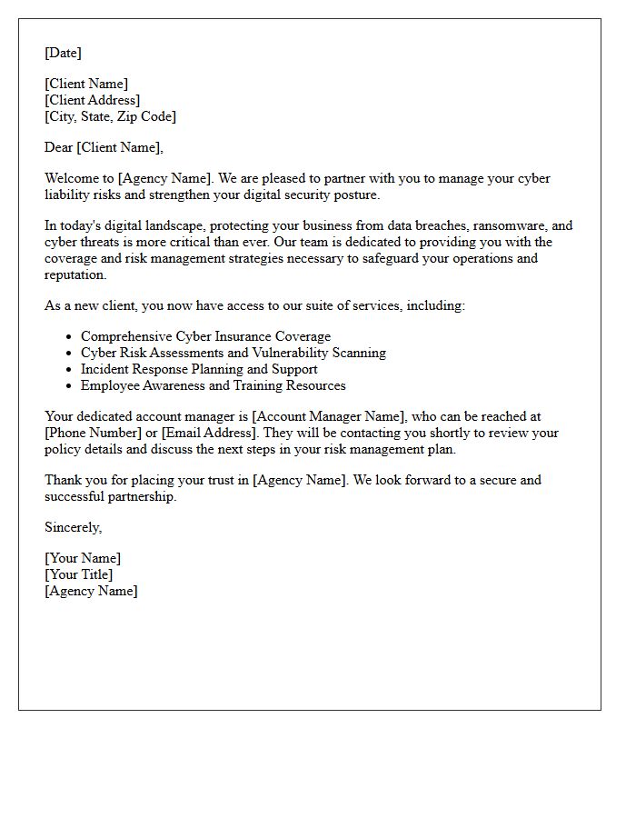 Cyber Liability Risk Management Agency Welcome Letter