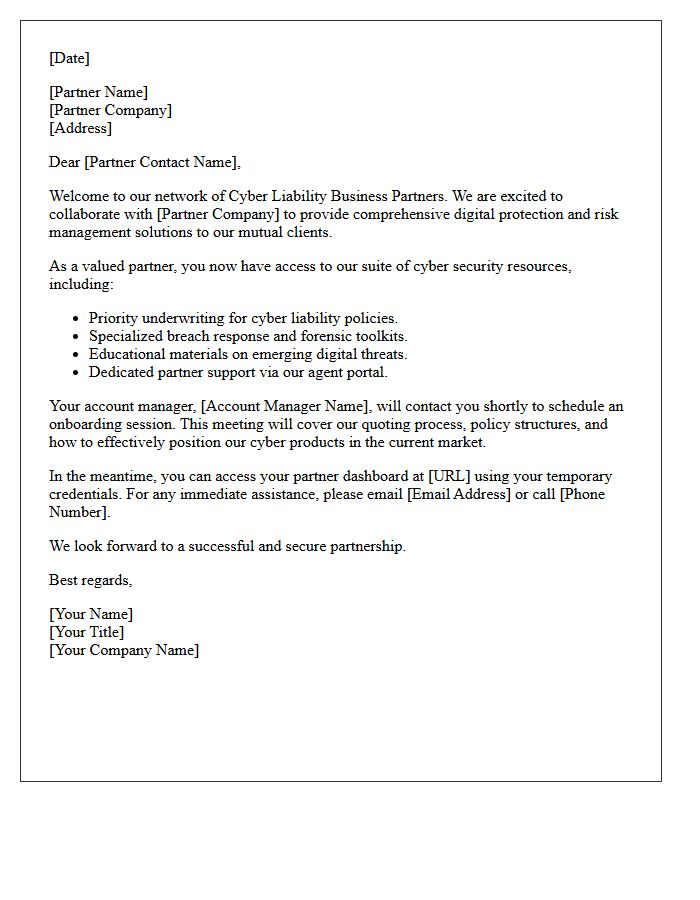 Welcome Letter for New Cyber Liability Business Partners