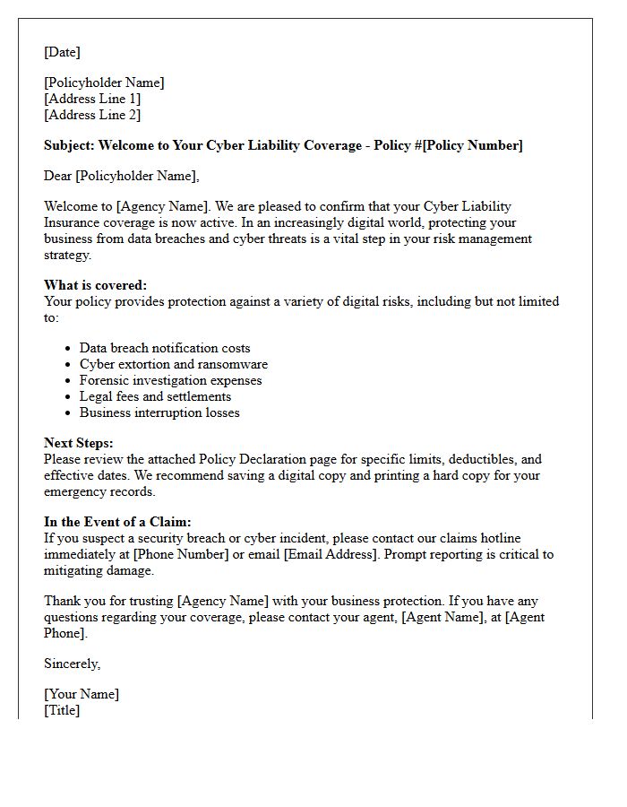 Welcome to the Agency Cyber Liability Coverage Letter