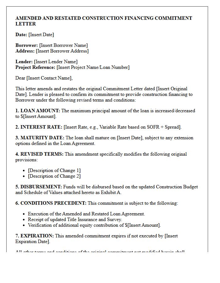 Amended Construction Financing Commitment Letter