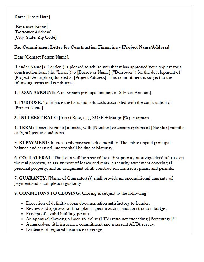 Bilateral Construction Financing Commitment Letter