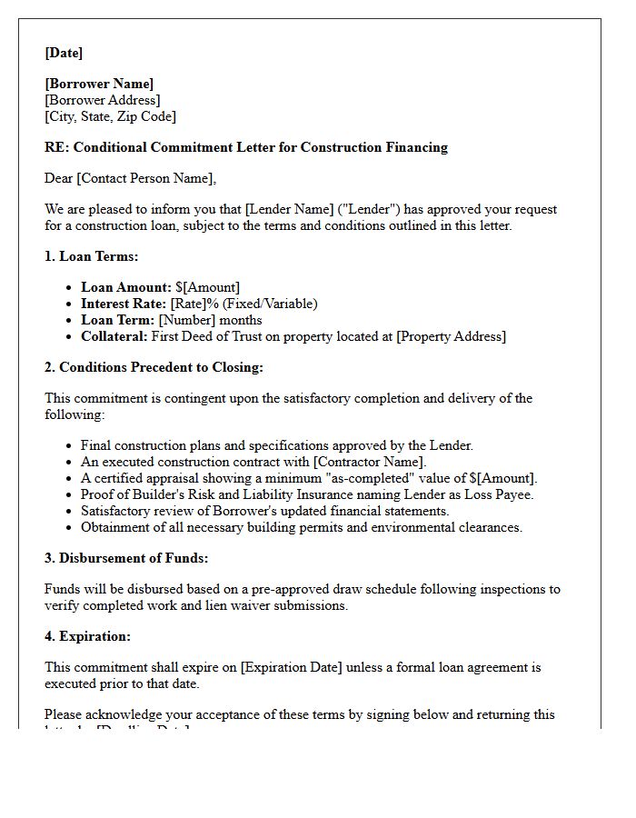 Conditional Construction Financing Commitment Letter