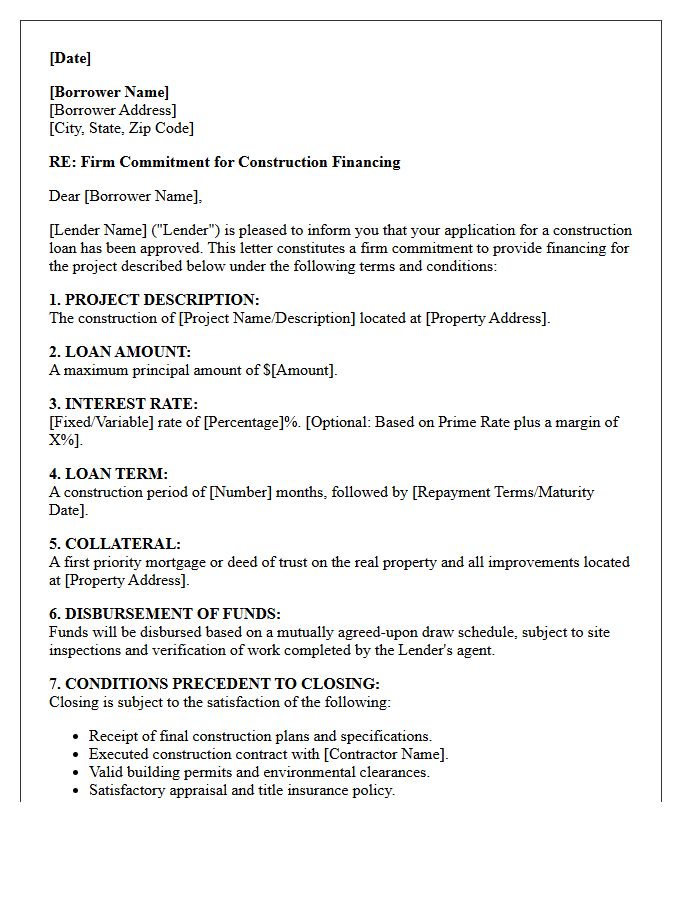 Firm Construction Financing Commitment Letter
