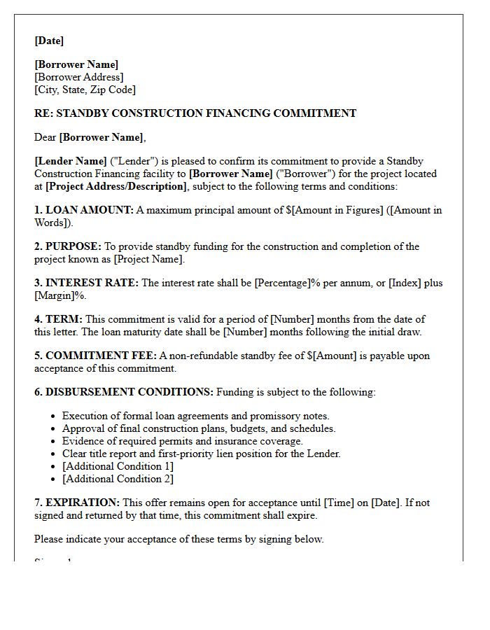 Standby Construction Financing Commitment Letter