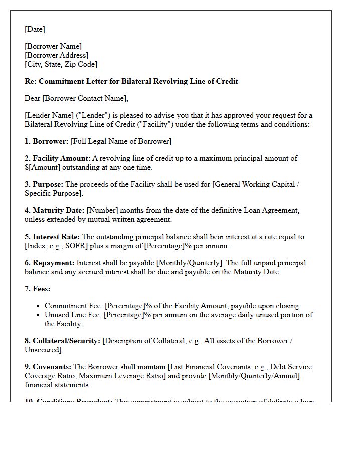 Bilateral Revolving Line Of Credit Commitment Letter