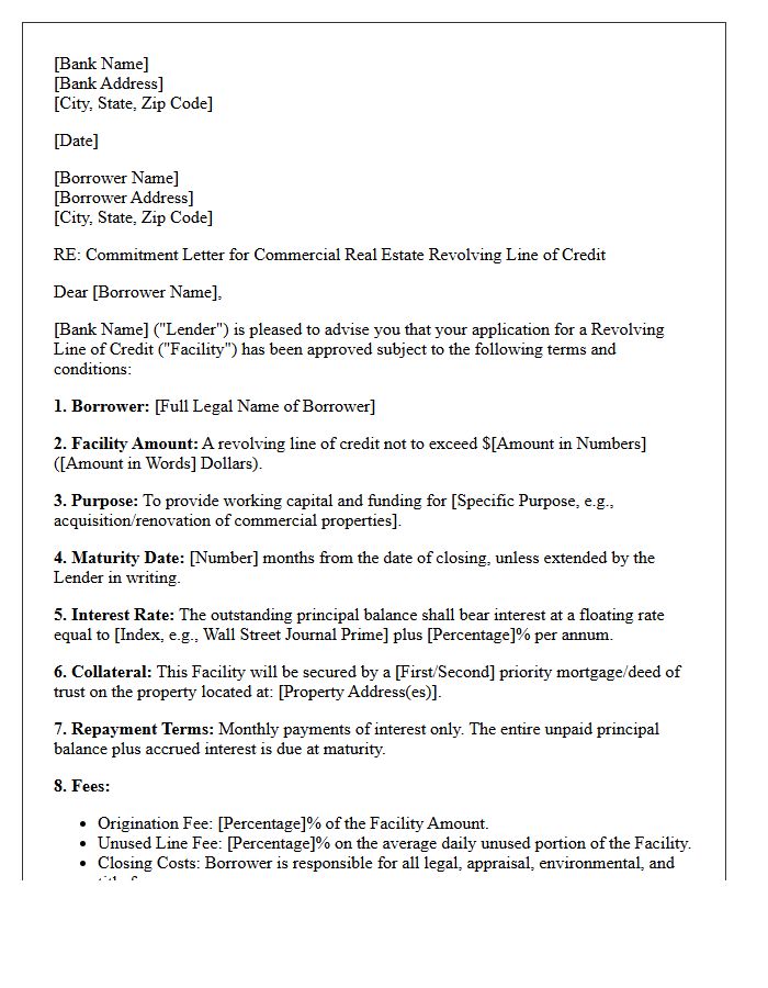 Commercial Real Estate Revolving Line Of Credit Commitment Letter