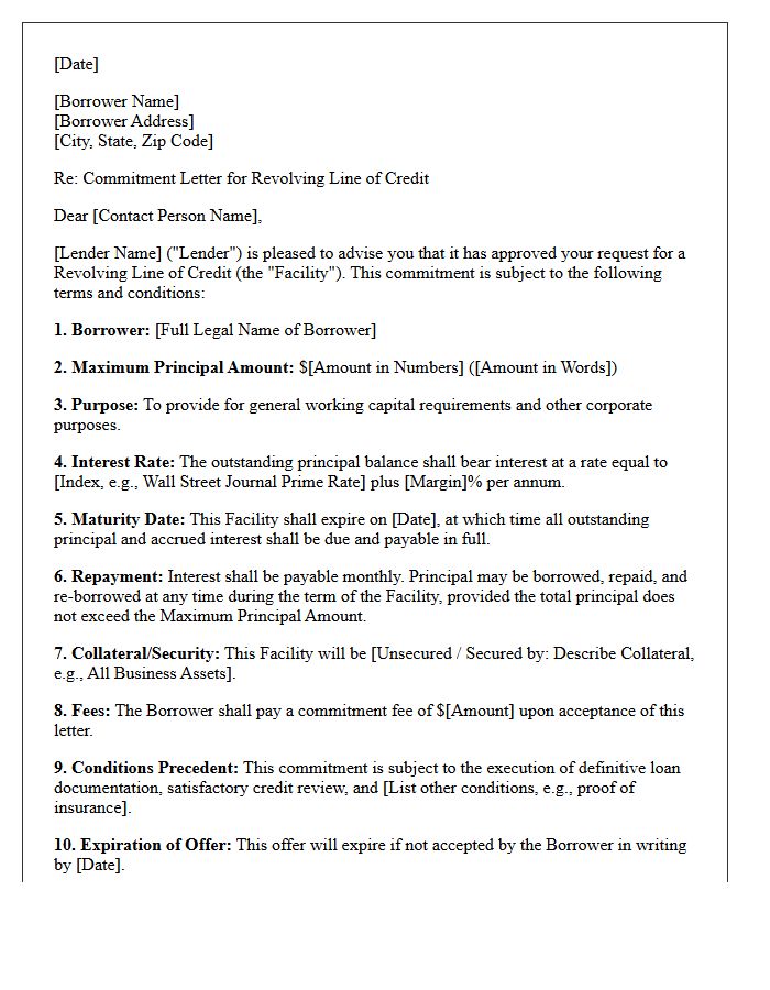 Draft Revolving Line Of Credit Commitment Letter