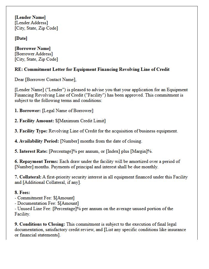 Equipment Financing Revolving Line Of Credit Commitment Letter
