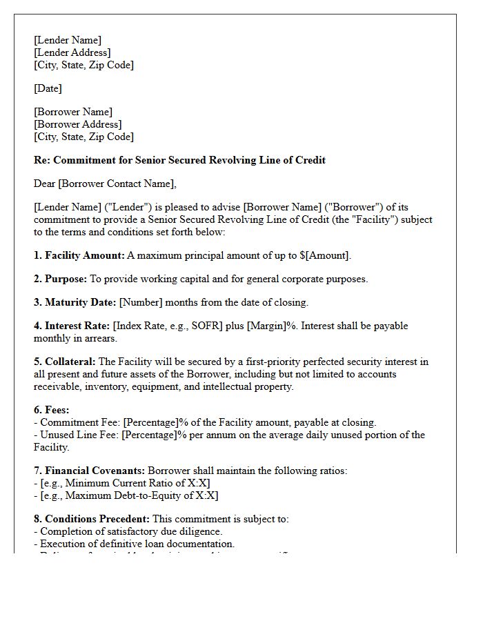 Senior Secured Revolving Line Of Credit Commitment Letter