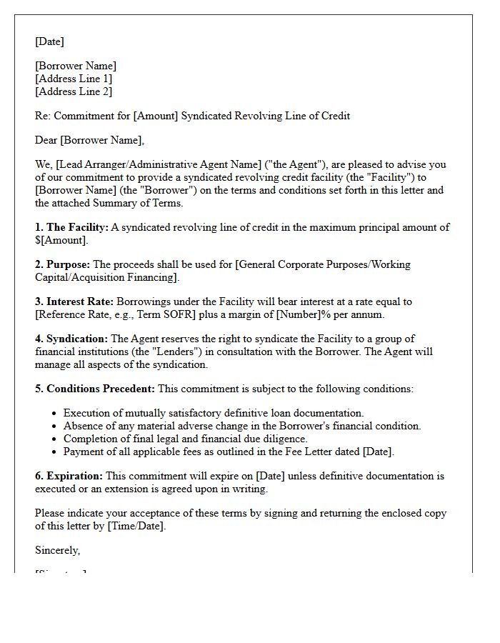 Syndicated Revolving Line Of Credit Commitment Letter
